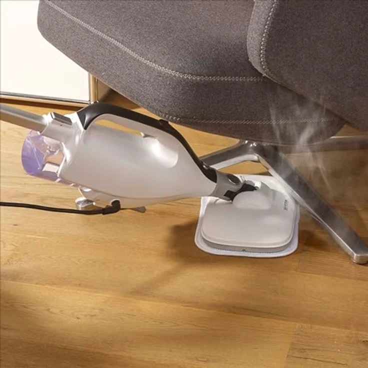 SEVERIN 2-in-1 Dampfreiniger mit Mehrzweckfunktion & praktischem Kombi-Zubehör, für Hartböden und Teppiche, entfernt 99,9% Bakterien, 5 Sekunden Aufheizzeit, 1.400 W, 2,7 kg, weiß-schwarz SC 7145 – Bild 4