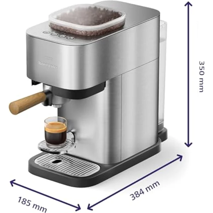 PHILIPS baristina Esprssemachine Plus BAR500/00, Edelstahl/Eschenholz, mit Mahlwerk für ganze Bohnen, Iced Coffee Funktion, 16 bar Pumpendruck – Bild 2