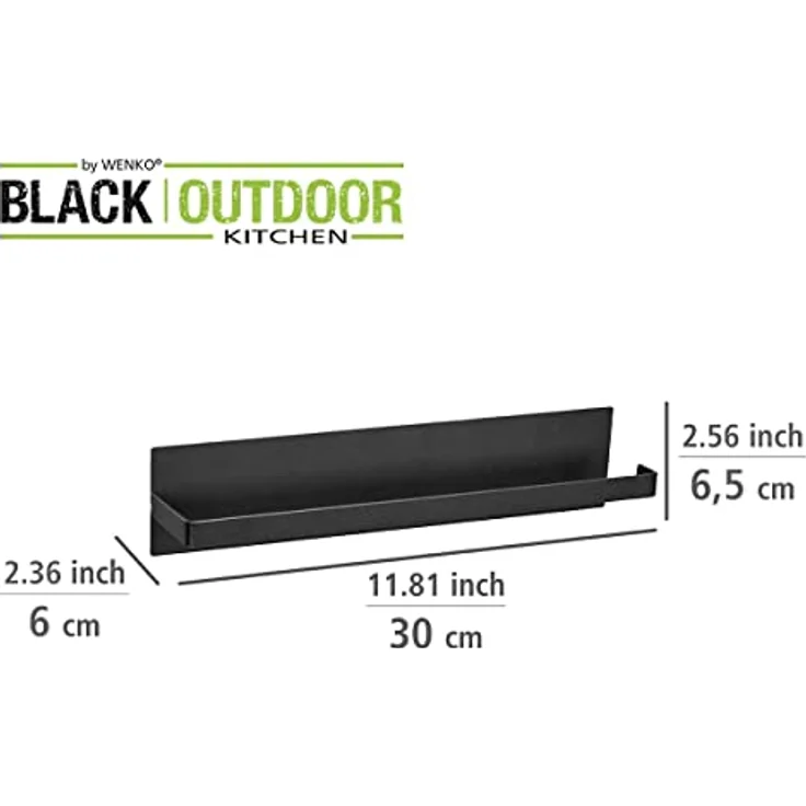 WENKO Magnetischer Küchenrollenhalter Ima, Halterung für die Küchenrolle aus pulverbeschichtetem Metall in Schwarz, Befestigung ohne Bohren durch Magnet oder beigelegtem Klebestreifen, 30 x 6,5 x 6 cm – Bild 4