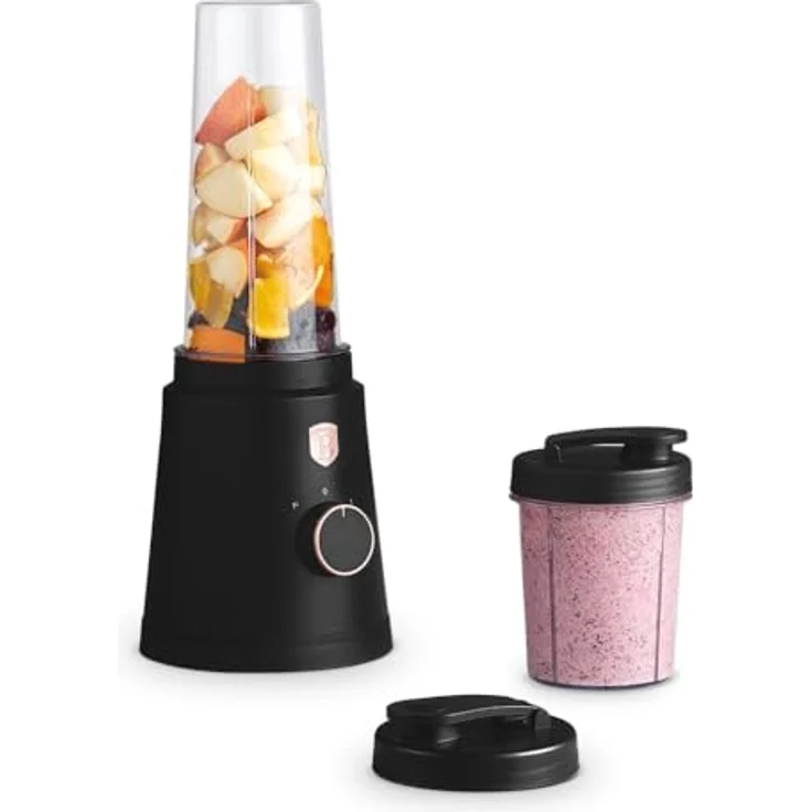 BerlingerHaus BH-9878 Smoothie Maker, Edelstahl und Kunststoff, 320 W, Schwarz/Roségold, 2 Behälter (300 ml & 600 ml) – Bild 2