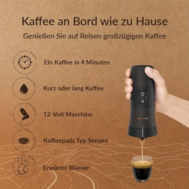 Handpresso 12V Kaffeemaschine Handcoffee Auto - Kaffeemaschine Auto Handpresso 12V für Auto, tragbare Espressomaschine Handpresso, Kaffeemaschine 12V Pads für Reisen. Auto Kaffeemaschine 12Volt – Bild 2