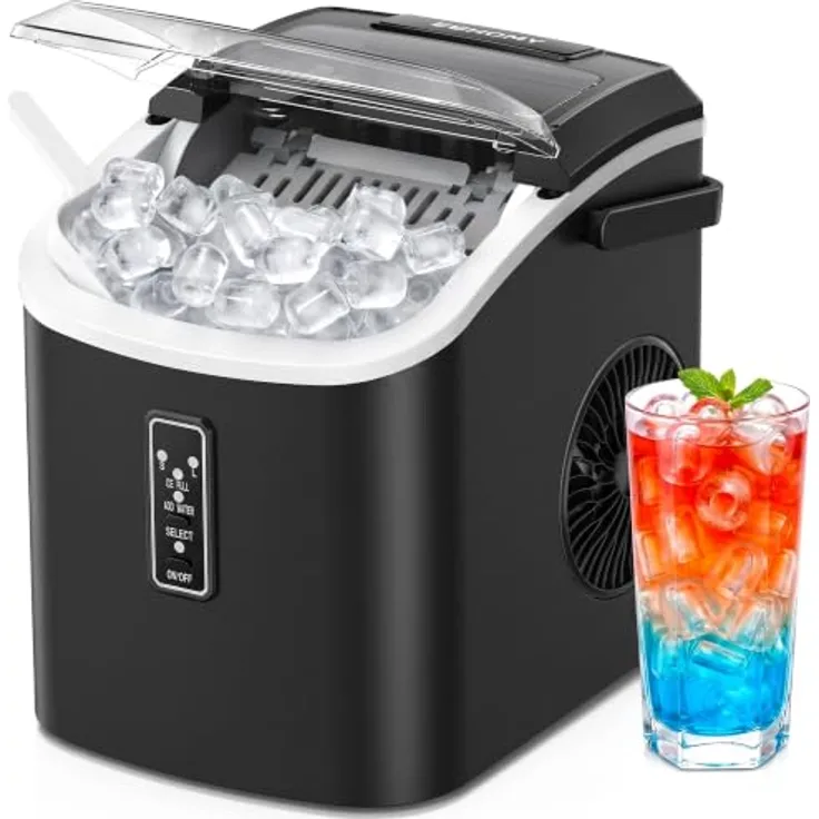 EUHOMY Eiswürfelmaschine Edelstahl, silber, 9 Eiswürfel in 6 Minuten, selbstreinigend, 1,2 Liter Tank