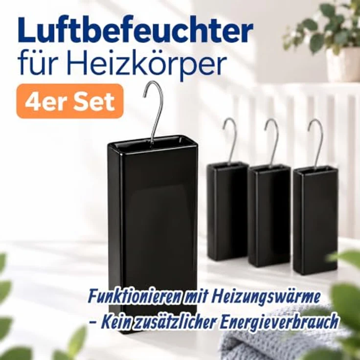 relaxdays Luftbefeuchter Heizung 4er Set, passive Verdunstungsbefeuchtung, 0.4 l Wassertank, schwarz – Bild 4
