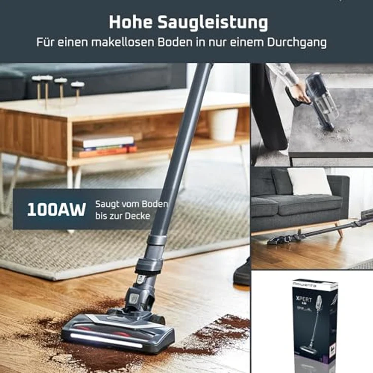 Rowenta X-Pert 6.60, Kabelloser Akkustaubsauger mit 100W Leistung, 45 Minuten Laufzeit, LED-Bürstenkopf, beutellos, inkl. Fugendüse & Wandhalterung, schwarz, RH6831EO – Bild 3
