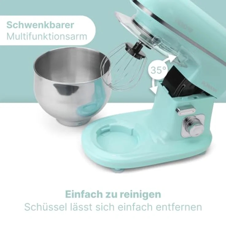 Bomann KM 6030 CB Knetmaschine inkl. transparentem Spritzschutzdeckel mit Nachfüllöffnung, 1100 Watt, 5 Liter, schwenkbarer Multifunktionsarm, Mint – Bild 7