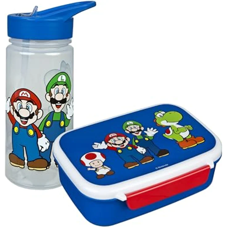 Scooli Lunchbox Super Mario, Set (2-tlg) mit Trinkflasche, auslaufsicher und BPA-frei, 500 ml – Bild 1