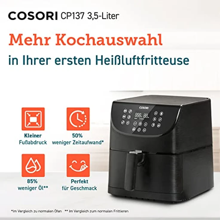 COSORI CP137-AF-RXB Heißluftfritteuse, Air Fryer, 3,5L Fassungsvermögen, 1500W, 11 voreingestellte Programme, LED Display, Warmhaltefunktion, Kunststoff, schwarz – Bild 2