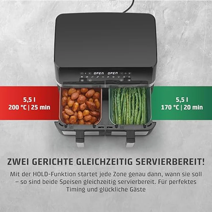 Caso Heißluftfritteuse 3186 Design AirFry DuoChef, 14 l Dual-Kammer, 2200 W, energiesparend und schnell – Bild 5