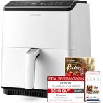 COSORI Heißluftfritteuse XXL, Dual Blaze, 6,4 L(1.8kg) Wifi verbunden, Airfryer mit 12 Multifunktionen, 90+ Online Rezept & Rezeptbuch, Full Touch Screen, 1700W, Weiß
