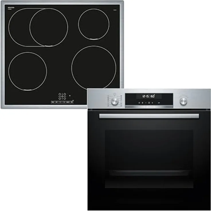 Bosch HBD675CS62, Backofen-Set mit Einbau-Backofen 60 cm und Induktionskochfeld 60 cm, Serie 6 & 4, Air Fry, Pyrolyse, Touch Bedienung, PowerBoost, Edelstahl