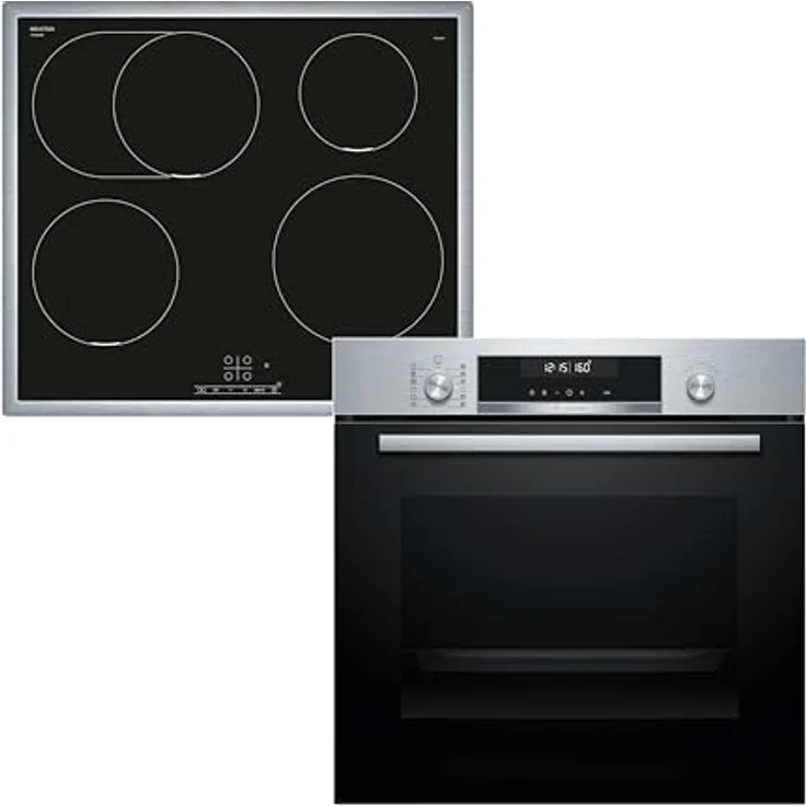 Bosch HBD675CS62, Backofen-Set mit Einbau-Backofen 60 cm und Induktionskochfeld 60 cm, Serie 6 & 4, Air Fry, Pyrolyse, Touch Bedienung, PowerBoost, Edelstahl – Bild 1