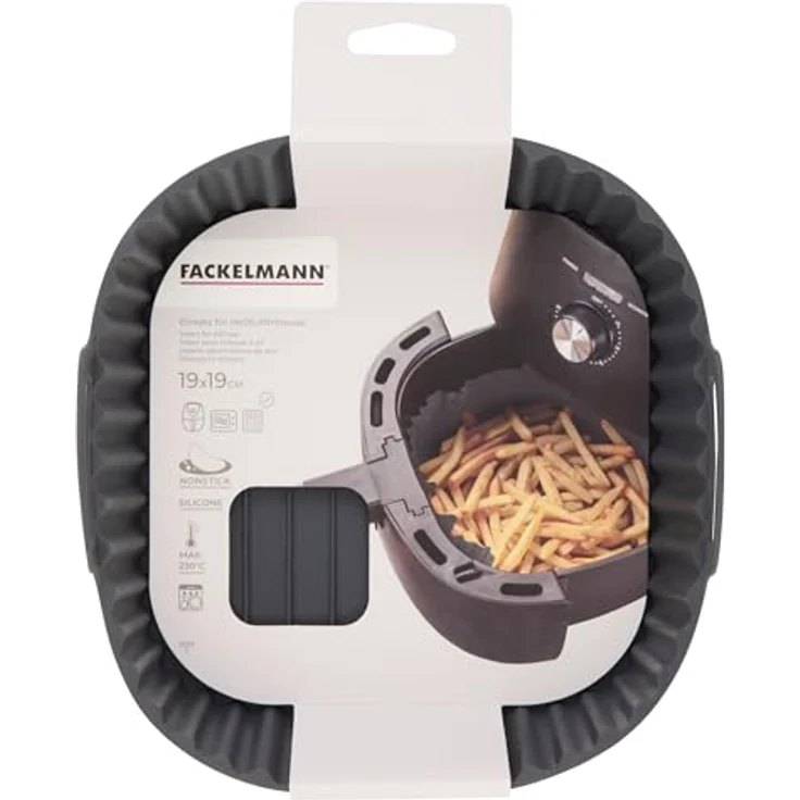 Fackelmann Silikonform für Heißluftfritteuse, 21 cm, eckig, aschgrau, antihaftbeschichtet, spülmaschinengeeignet – Bild 1