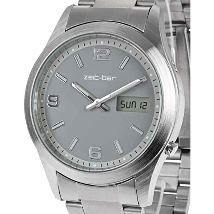 Zeit-Bar Funk-Armbanduhr Herren, mit Datums- und Wochentaganzeige, Edelstahl, schwarz - Preisvergleich – Bild 5