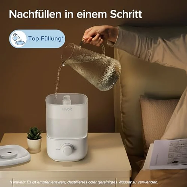 Levoit 2,5L Mini Luftbefeuchter bis 25H für Schlafzimmer Kinderzimmer, 26dB leise Top-Fill Humidifier für Baby Pflanzen, Raumbefeuchter mit 360° drehbarer Düse, automatische Abschaltung – Bild 3