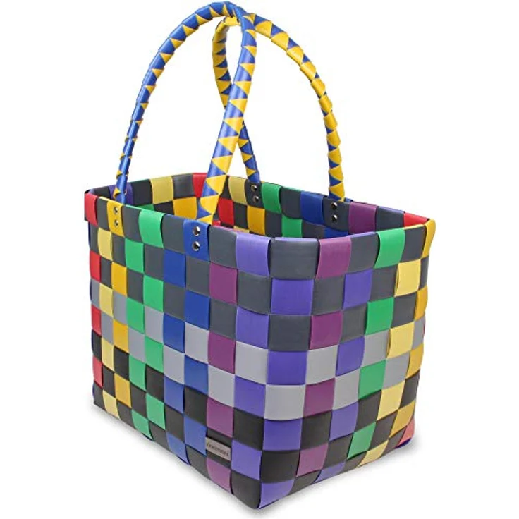 normani Einkaufstasche geflochten mit Henkeln, extra robuste Tragetasche 20L, Farbe Classic/Rainbow, aus 70% recyceltem Material – Bild 2