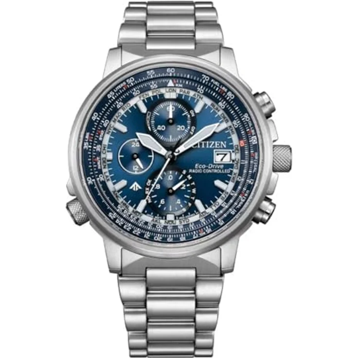 Citizen AT8300-58L Promaster Navihawk A-T, Herrenuhr Edelstahl mit solarbetriebenem Chronograph, blaues Zifferblatt, 20 ATM wasserdicht – Bild 1