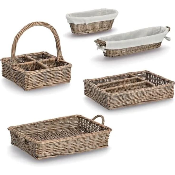 Zeller 14175 Baguette-Korb im Landhausstil, Weide mit Canvas Beutel und zwei Griffen – Bild 4