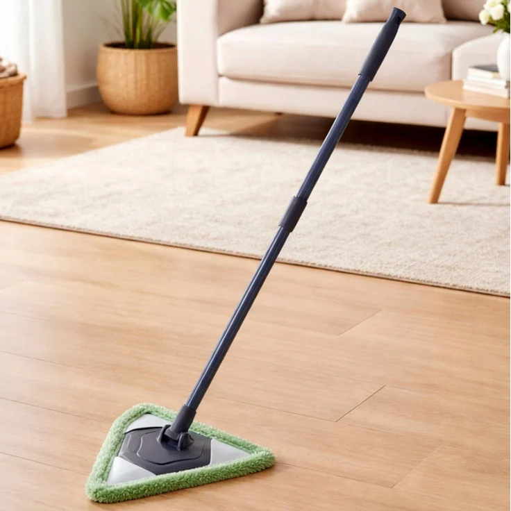 Koopman Bodenwischer Wischmopp Mikrofaser Nasswischer 89cm, Grün, inkl. Teleskopstiel, dreieckig, 2 Bezüge, handlich, ausziehbar