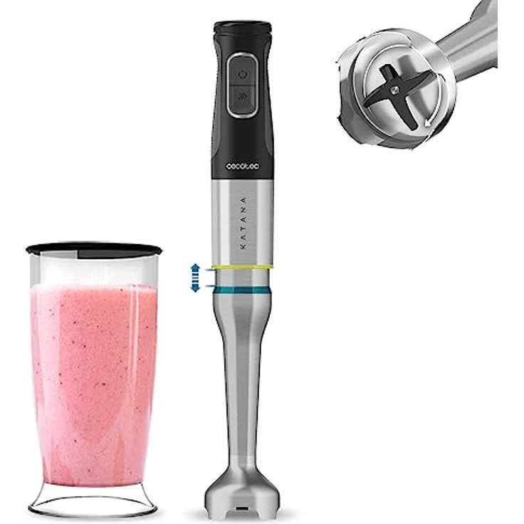 Cecotec Stabmixer Katana TotalDestroy 1500XL DK, 1500 W, 21 Geschwindigkeiten, Turbo, 4 Klingen mit schwarzem Titan, Spritzschutzhaube, extra langer Fuß, 800 ml Glas mit Deckel – Bild 1