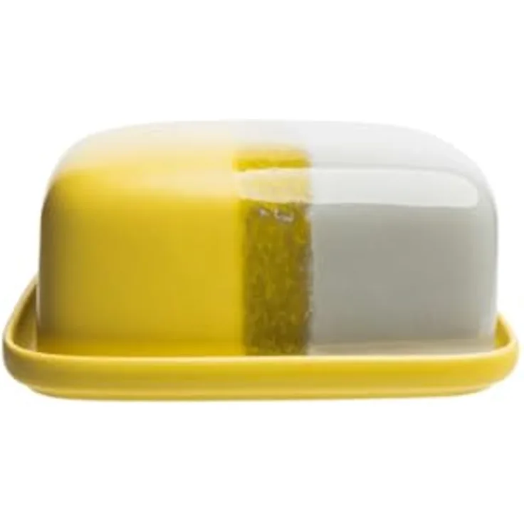 Tranquillo Butterdose INDUSTRIAL, gelb mit grauer Glasur, spülmaschinenfest und mikrowellengeeignet, 17 x 13 x 7,5 cm