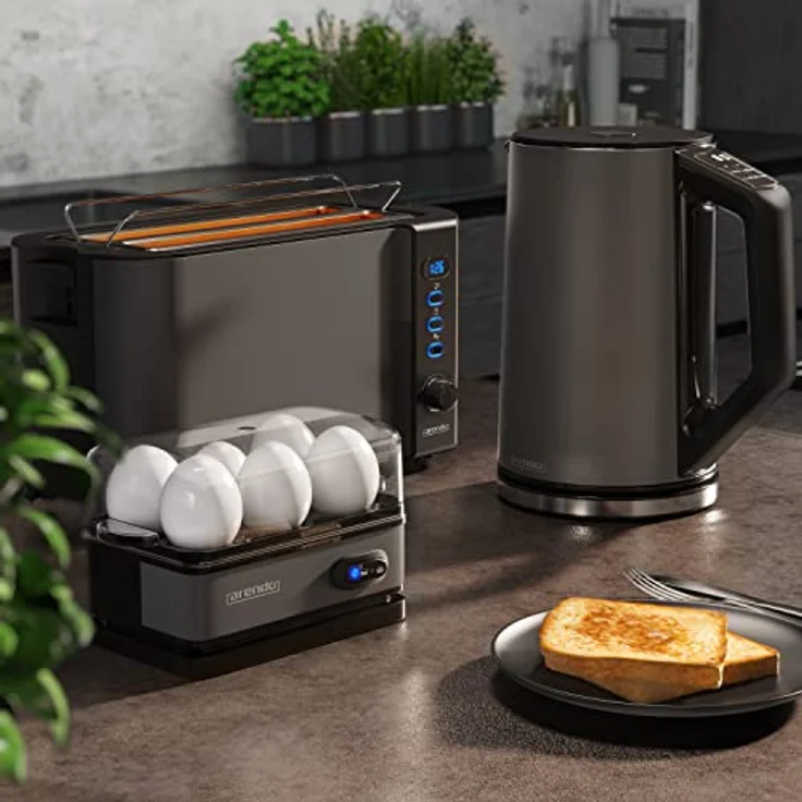 Arendo Eierkocher Sixcook Edelstahl mit Warmhaltefunktion - Kipp-Funktionsschalter mit Indikationsleuchte - frei wählbarer Härtegrad - rostfreier gebürsteter Edelstahl - BPA-frei - in Cool Grey – Bild 6