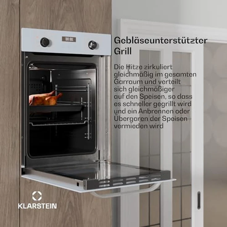 Klarstein SmartSlim Einbaubackofen 45 cm, 49 L, 9 Funktionen, Dampfreinigung, abnehmbare Glastür, schwarzes Glas, digitaler Timer – Bild 5