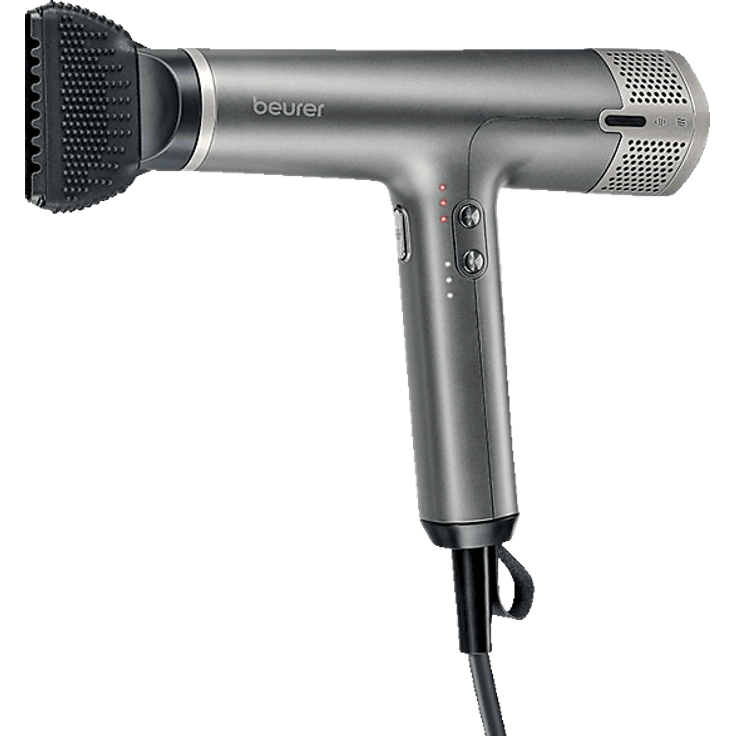 BEURER HC 2 R GLAMOUR+ Haartrockner, 1500 Watt, grau, mit Ionenfunktion und magnetisch wechselbaren Aufsätzen