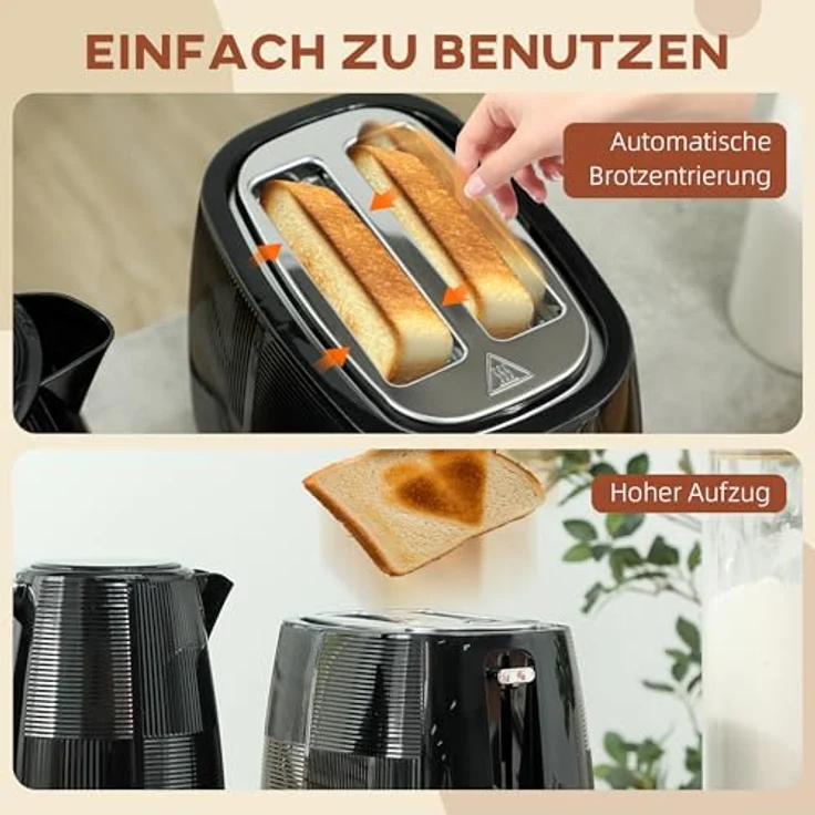 HOMCOM Toaster 1.7 L, 2200 W mit automatischer Zentrierung und Krümelfach, Schwarz – Bild 8