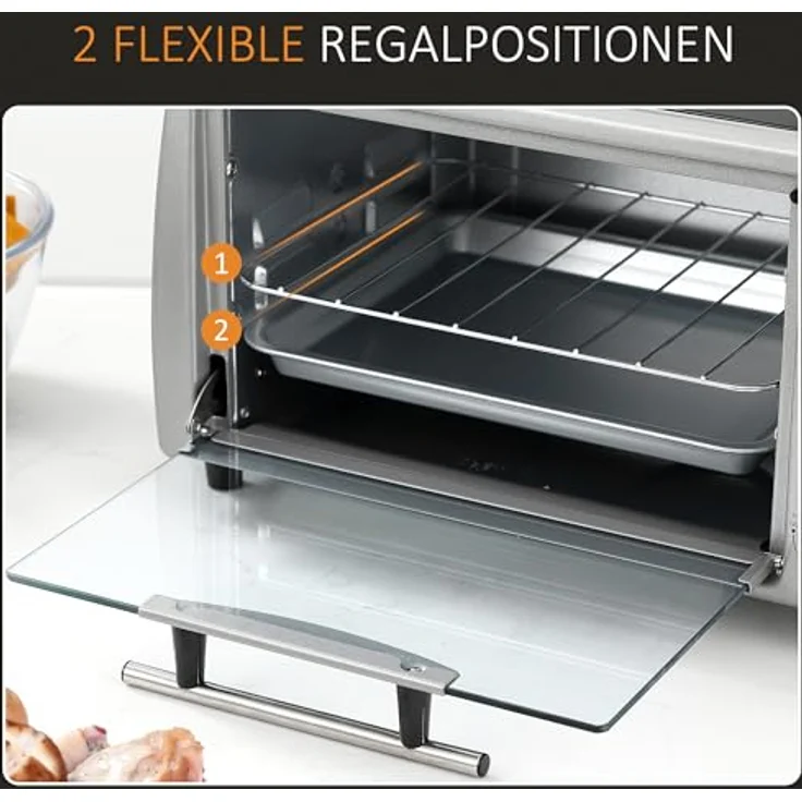 HOMCOM Mini Backofen 10 Liter 750W Silber, Einstellbare Temperatur bis 230 ℃, Timer 60 Minuten, kompaktes Design – Bild 4