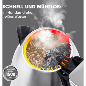 Hagen Wasserkocher 1,8L Edelstahl - 1500W Mit 360° Basis & Filter