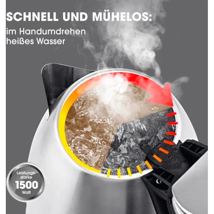 GOURMETmaxx Edelstahl-Wasserkocher 1,8 L | Leistungsstarker Boiler mit Abschaltfunktion und 360° Basisstation | Kabelloser Heißwasserspender inkl. praktischer Wasserstandsanzeige | 1500 W [BPA-frei] - Mattes Edelstahl-Design – Bild 3