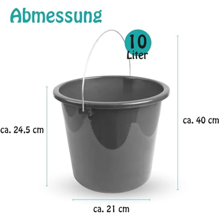 ProHome Putzeimer Kunststoff mit Metallbügel, 10 Liter, BPA-frei, stapelbar, in Blau oder Anthrazit, Made in EU – Bild 6