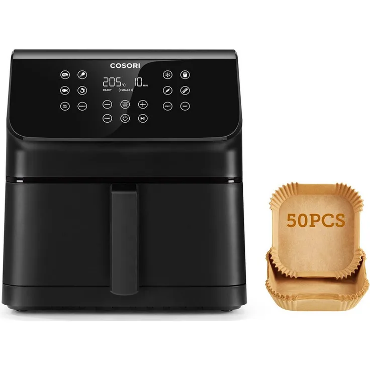 Cosori Heißluftfritteuse Premium II Chef Edition, 6.2 Liter, 1700,00 W, 360° Luftzirkulation, 12-in-1-Kochfunktionen, spülmaschinengeeignet in Schwarz