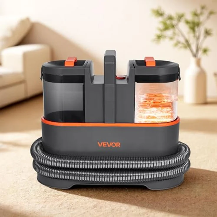 VEVOR Teppichreinigungsmaschine CX002C, tragbarer Polsterreiniger mit 1,5 L Frischwassertank und 0,8 L Schmutzwassertank, starke Saugkraft von 11,5 kPa, Dunkelgrau + Orange – Bild 8