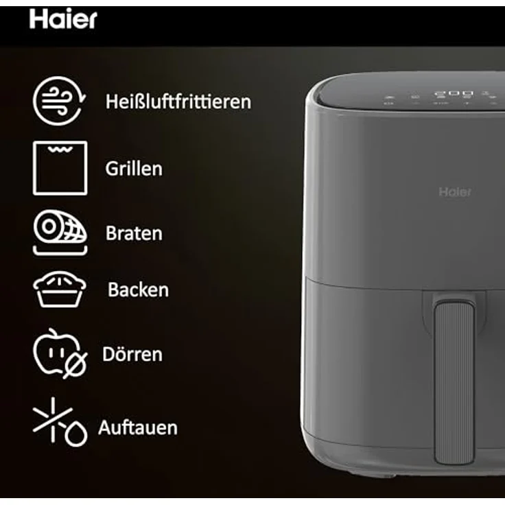 Haier Heißluftfritteuse mit LED Display I Airfryer mit 6 Programmen & 5L Volumen für 4 Personen I 1500W Fryer I Fritteuse Heißluft ohne Fett I spülmaschinenfest [HAF5P] – Bild 3