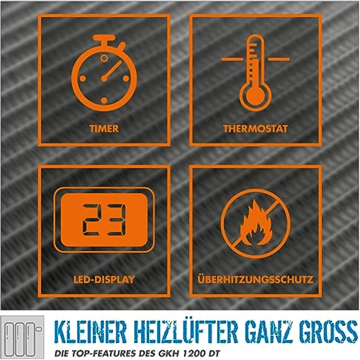 Güde Keramik Heizlüfter GKH 1200 DT (1200 W, 2 Heizstufen m. Ventilatorfunktion, 15 m³ max. Raumheizvermögen, PTC-Keramik Heizelement, Oszillation, Timerfktn., LED-Display, Überhitzungs- & Kippschutz) – Bild 5