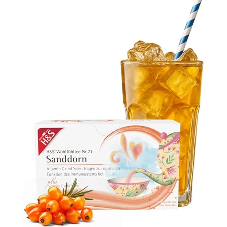 H&S Sanddorn Tee mit Vitamin C und Selen, Filterbeutel 20x2,5 g, natürliches Aroma – Bild 1