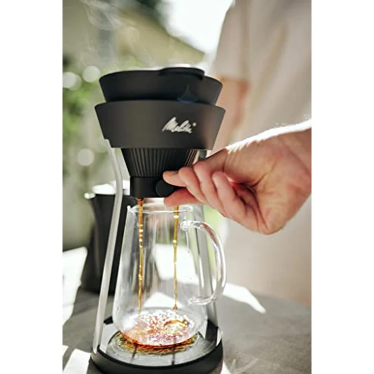 Melitta AMANO Kaffeebereiter, Pour Over Design mit Filterverschluss und Tropfschutz, schwarz-silber – Bild 5