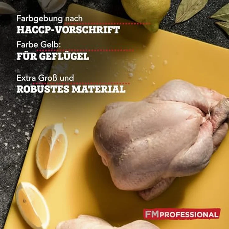 FMprofessional Schneidebrett aus Kunststoff, Extra Groß, Gelb für Geflügel, HACCP-Farbcodierung, spülmaschinenfest, ca. 45 x 30 cm – Bild 5