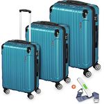 VESKA 3tlg. Hartschalenkofferset Hard Shell Reisekoffer Kofferset Trolley Koffer Hartschalenkoffer Reisekofferset Rollkoffer TSA Zahlenschloss 4 Rollen ABS-Hartschale M-L-XL (Nebel-blau)