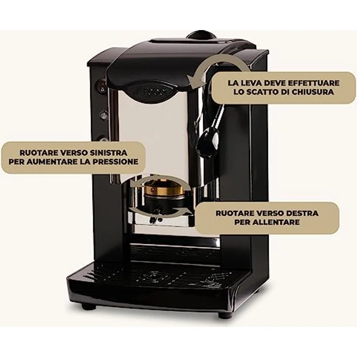 Faber Sinernbasott, Kaffeevollautomat in Schwarz und Silber, halbautomatische Zubereitung mit Kaffeepads, 15 bar Druck, 1,3 Liter Wassertank – Bild 6