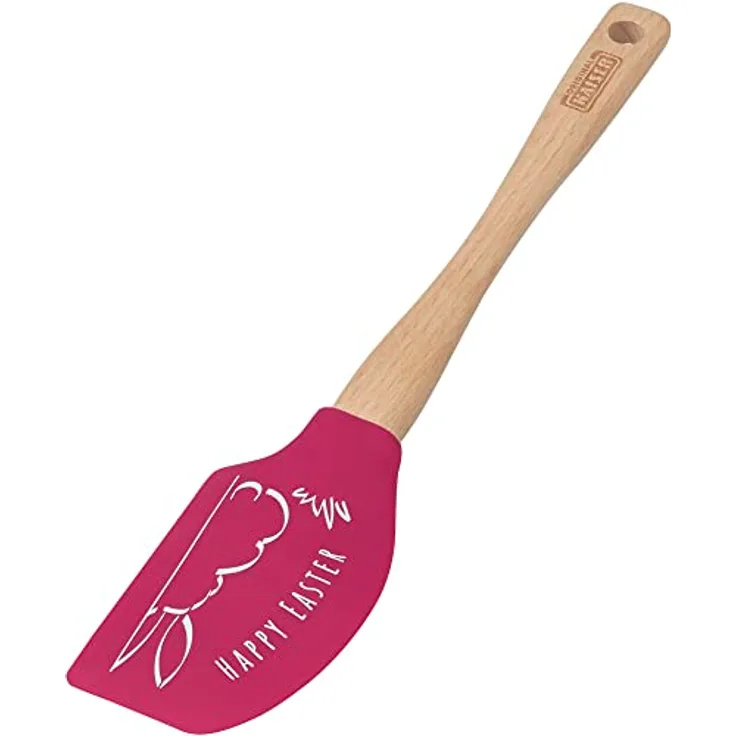 Original Kaiser Teigschaber mit Ostermotiv, 100% Silikon, Holzgriff, hitzebeständig, Silikonschaber, pink