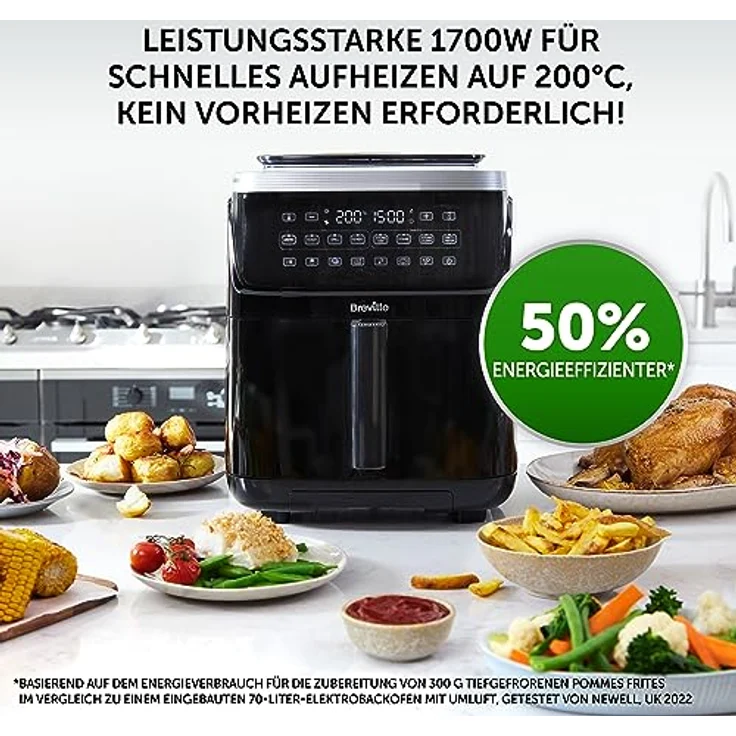 Breville Halo Dampf-Heißluftfritteuse | Digitale 7-Liter-Heißluftfritteuse mit SteamFry-Technologie | 50 % Energieeffizienter | 1700 W | Schwarz [VDF133X] | EU-Stecker – Bild 5