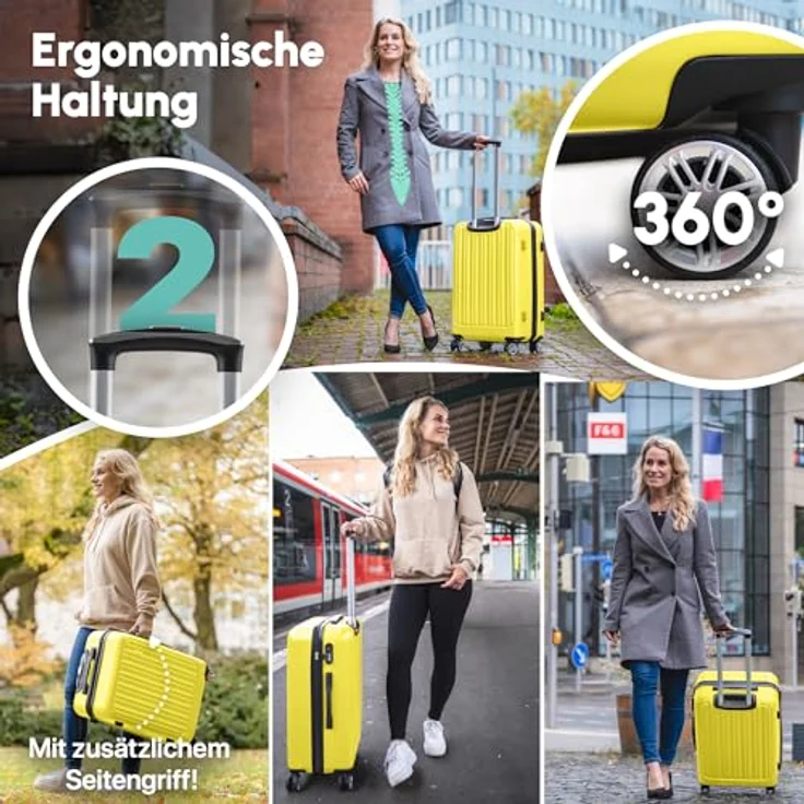 Easy Move ABS Hartschalenkoffer, Mittelgroßer Trolley mit 360° Rädern, integriertes Zahlen-Schloss, Gelb, 65cm – Bild 3