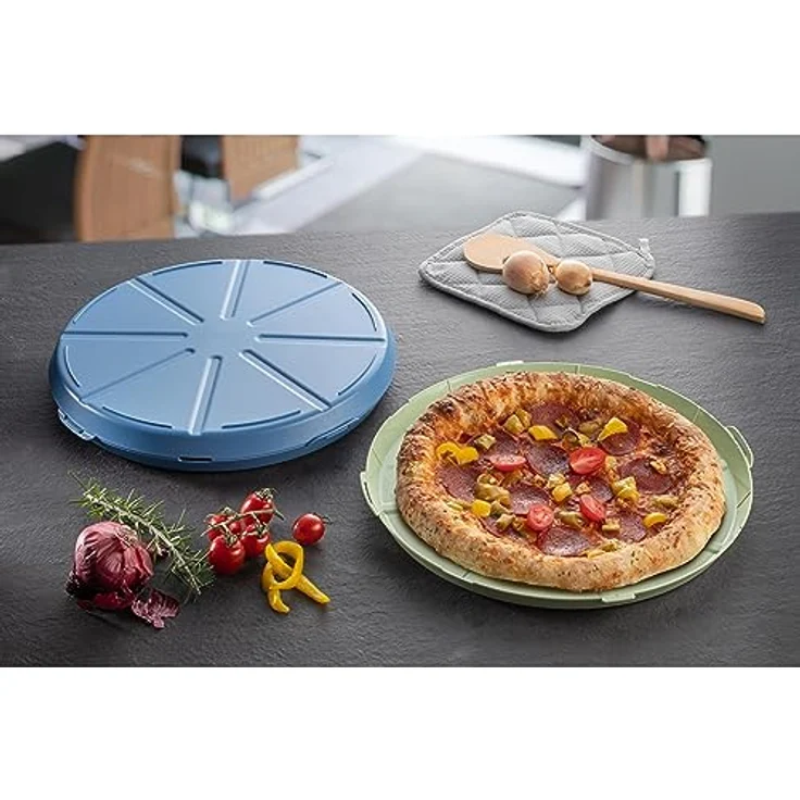 elasto Pizzabox 'ToGo', BPA-freie und wiederverwendbare Kunststoff-Aufbewahrungsbox aus recycelbarem Material, geselliges grün/transparent – Bild 3