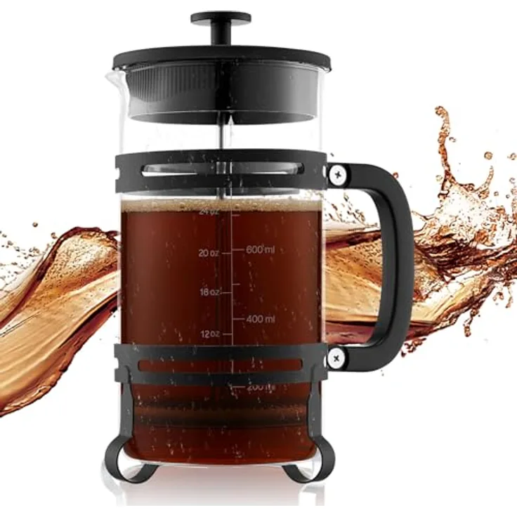VEVOR French Press 1 L, Kaffeepresse aus Borosilikatglas mit Edelstahlfilter, vielseitiger Kaffeebereiter für Camping und Reisen, schwarz