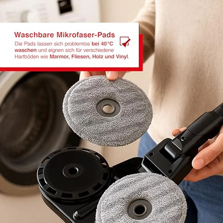 Solis of Switzerland Wischdüse Zubehör Elektrischer Mopp, 2-in-1 Reinigungssystem für Flexi Vac Cleaner 350 (Typ 6000) mit Mikrofaser-Pads und LED-Beleuchtung – Bild 5