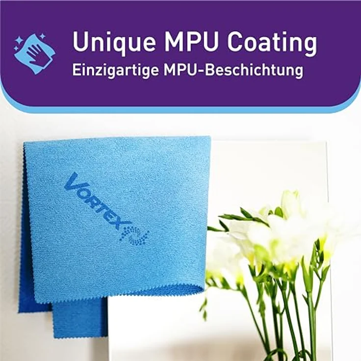 Vortex Mikrofasertuch für Glas und Spiegel, 35 x 35 cm, Universell einsetzbar, Nass und Trocken, Waschmittelfrei, Streifenfrei, Blau, 1 Stück – Bild 4