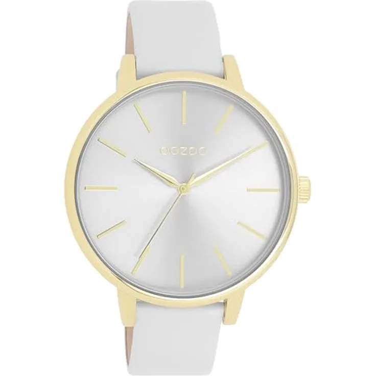 Oozoo Timepieces C11290 Damen Uhr, edle Analog-Armbanduhr mit hochwertigem Lederarmband in gold light grey/gold, 42mm Gehäusegröße, spritzwasserdicht bis 2 Bar, inkl. Geschenkverpackung
