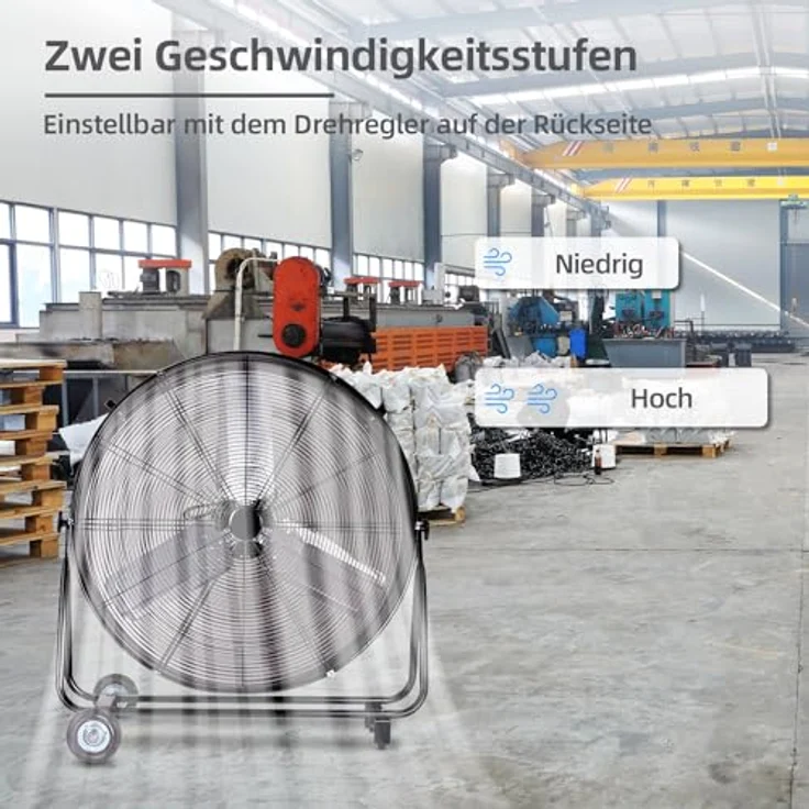 Be Cool BCIWM90CM Bodenventilator 90cm, 400W Industrie-Windmaschine mit 2 Geschwindigkeitsstufen, Schwarz – Bild 3